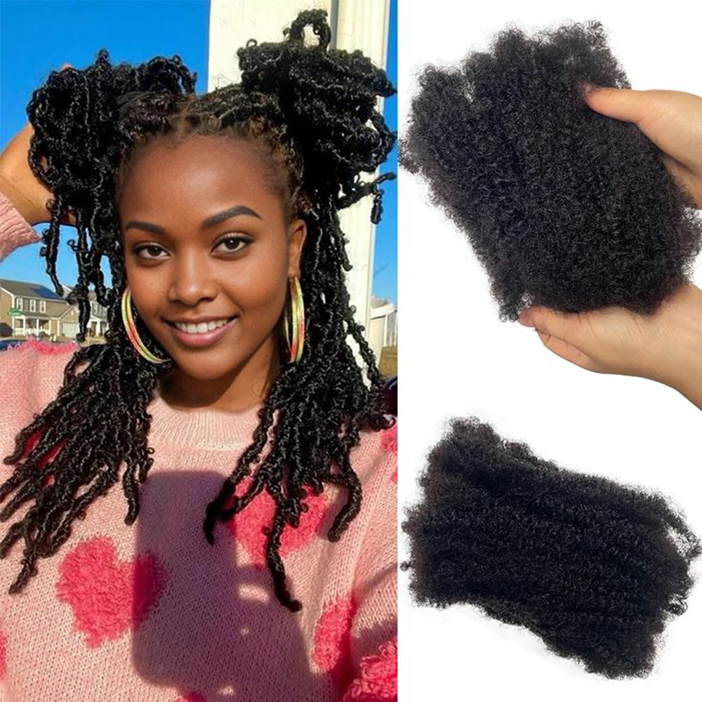 30g--8 Zoll Echthaar Afro Kinky Curly Wave Bulk Extensions Flechten Haar Dreadlocks Bulk Bulks Häkelhaarverlängerungen