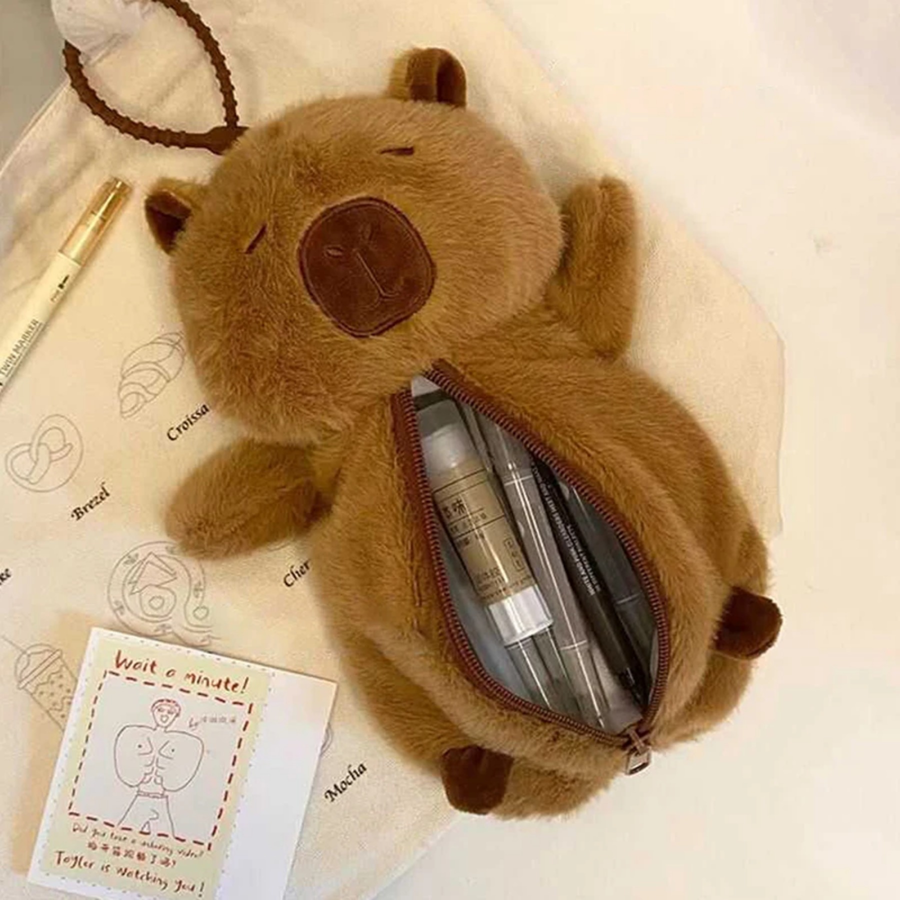 Creative Plush Capybara ปากกากระเป๋าขนาดใหญ่ความจุดินสอมัลติฟังก์ชั่เครื่องเขียนกระเป๋าปากกากระเป๋าของขวัญ