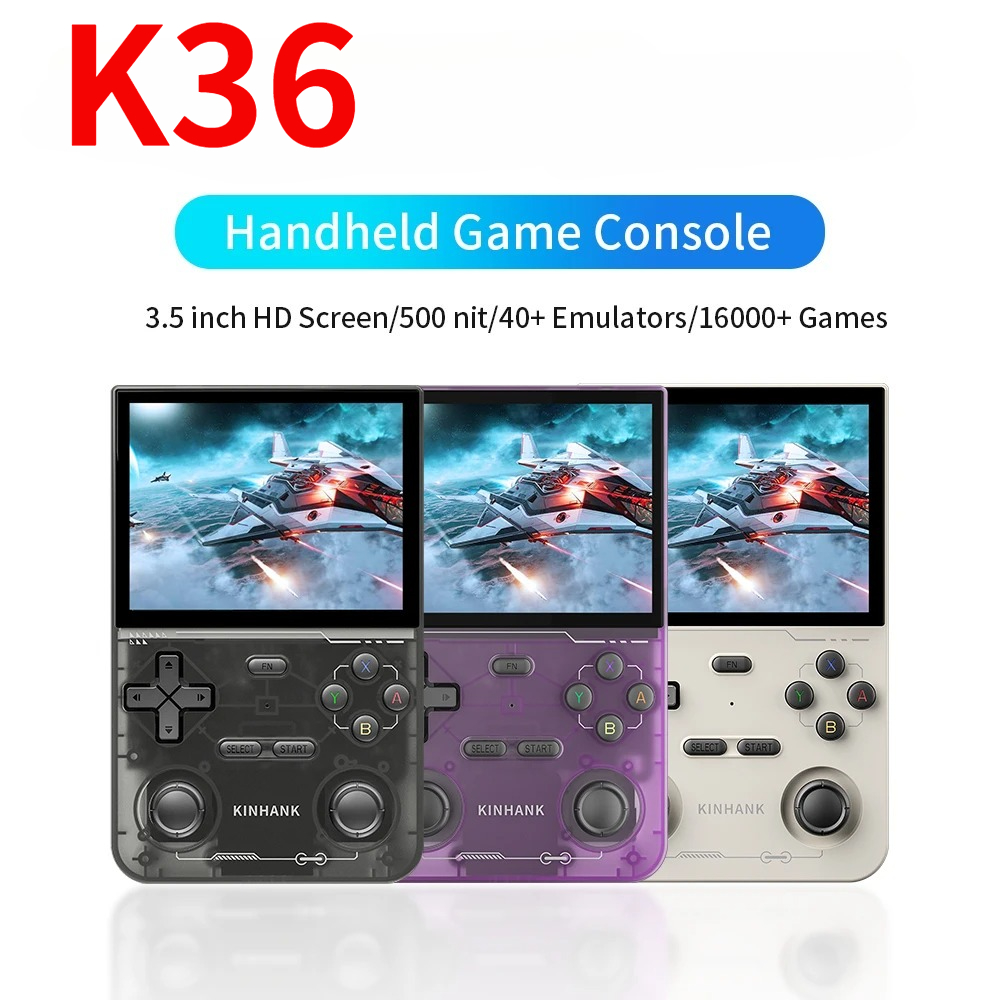 Nueva consola de videojuegos portátil Retro K36 de código abierto, emulador de 16000 juegos para PS1/PSP/DC/N64/SS 500nit, pantalla IPS de 3,5 pulgadas