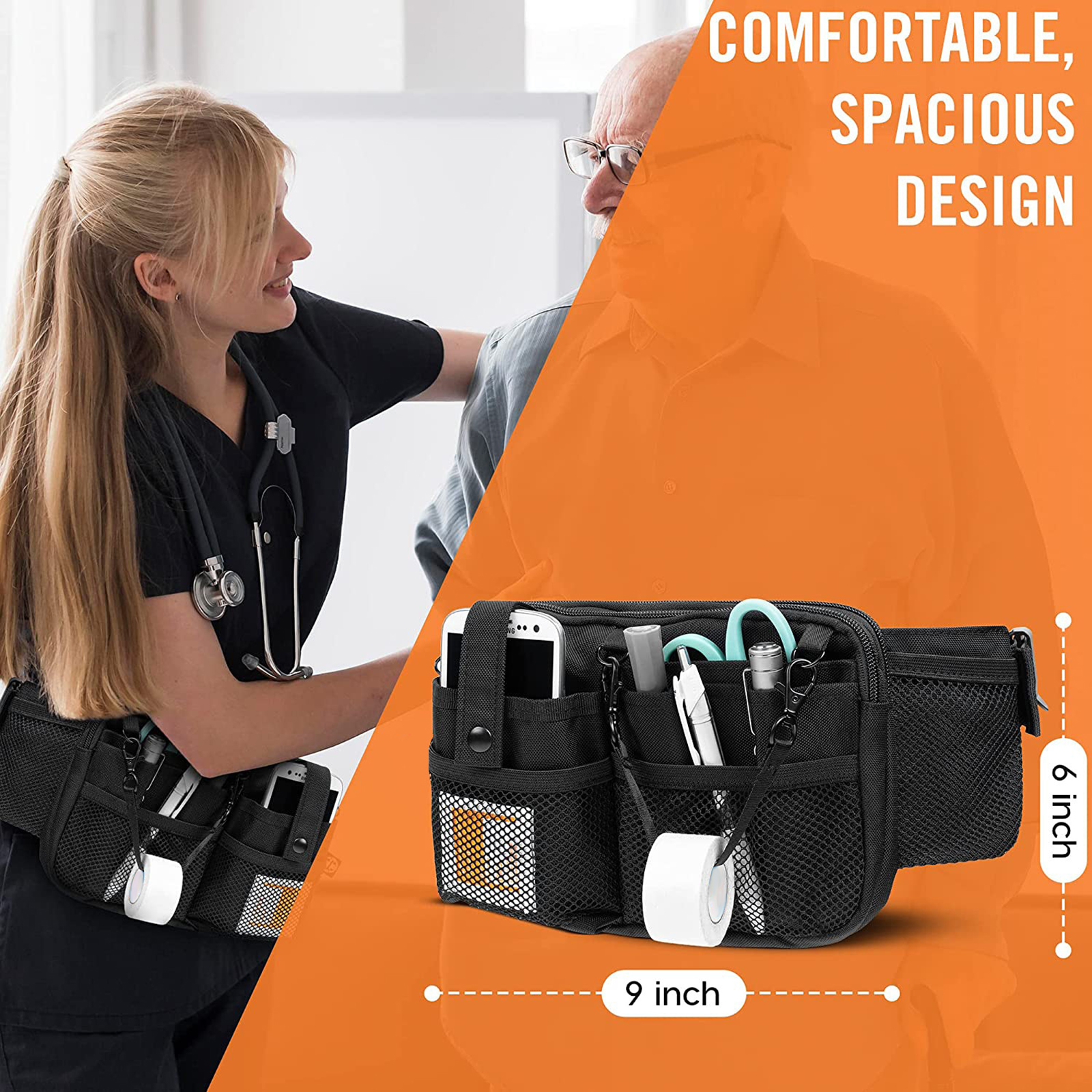 Multi Compartment Gear Pocket Nursing Organizer Belt Bag Utility Waist Pack Nursing Bag for Pen Women Work Supplies Men Scissors