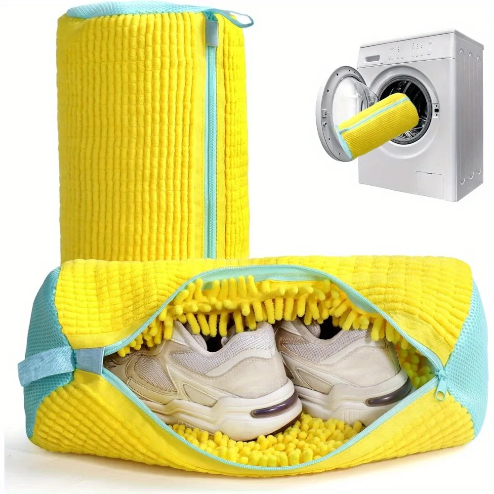 Bolsa para lavar zapatos, bolsas para lavandería, cierre de microfibra, bolsa de limpieza para zapatos, red para lavandería, zapatillas de deporte de fibras esponjosas