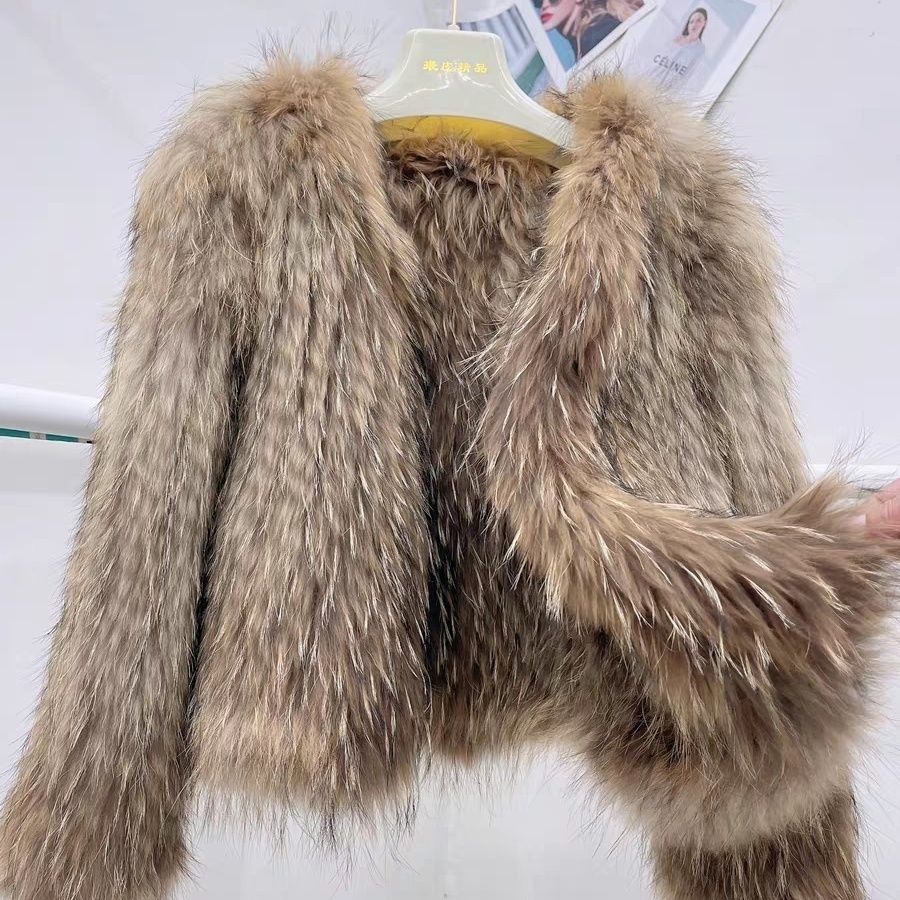 Лидер продаж, новая двухсторонняя тканая куртка из меха енота, утолщенная куртка из меха енота, модное короткое пальто из натурального меха