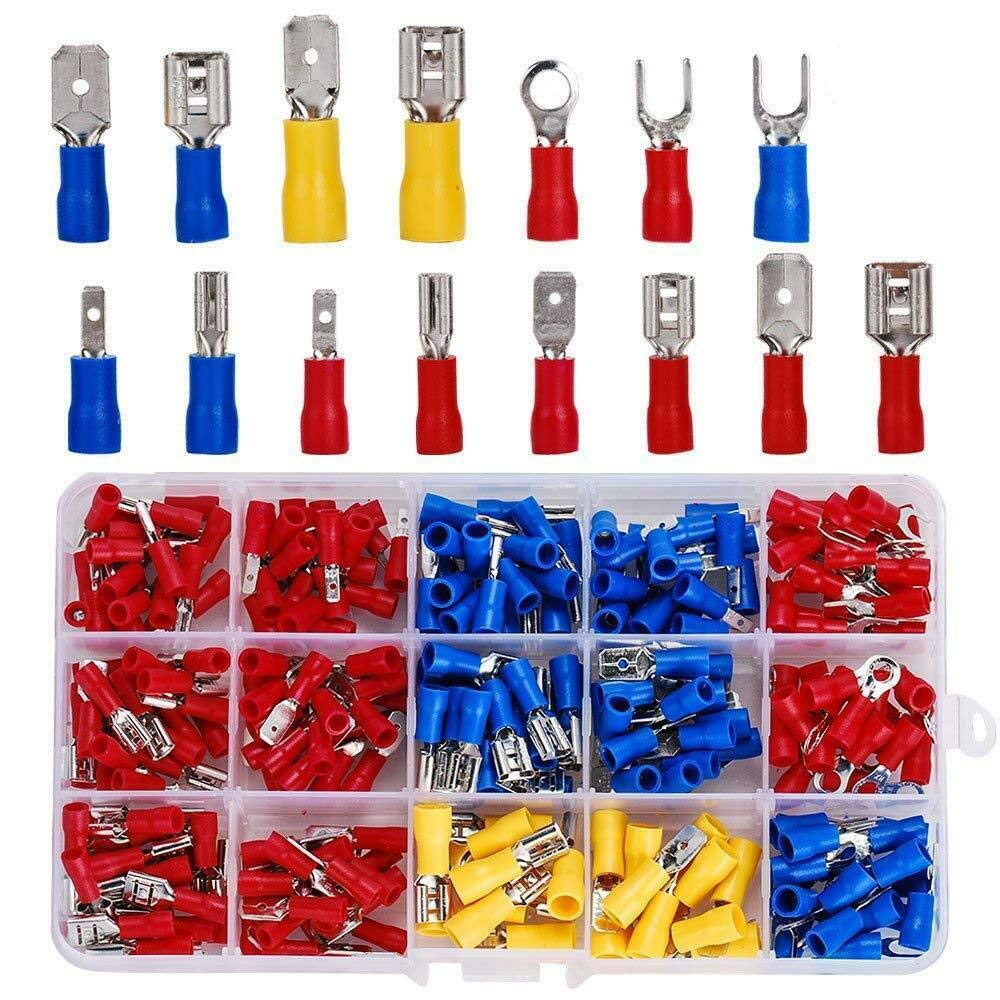 Kit Terminal Prensado a Frio com Núcleo de Liga, Terminais Isolados de Forquilha e Anel, Mangas de Isolamento Masculino e Feminino, 280PCs