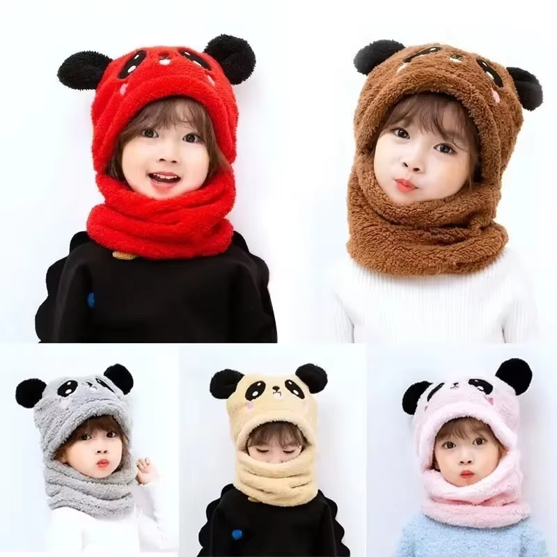 Venta caliente Otoño e Invierno cálidos sombreros para niños y polainas para el cuello conjunto sombrero de conejo sombrero de lana para niñas