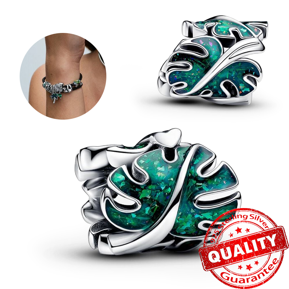 Os recém-chegados 925 prata esterlina verde monstera folhas escalada sapo balançar charme ajuste colar presentes requintados pulseira original