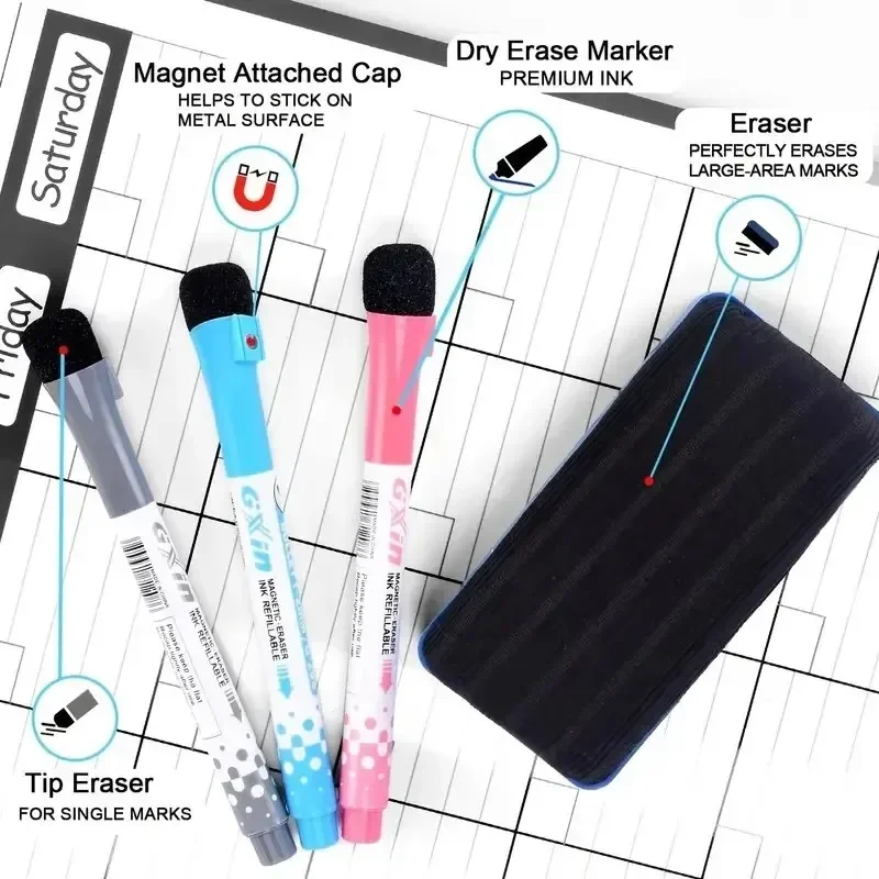 1 Set of Calendar Erasable Monthly and Weekly Schedule Magnetic Dry Erase Whiteboard Refrigerator Sticker Message Board