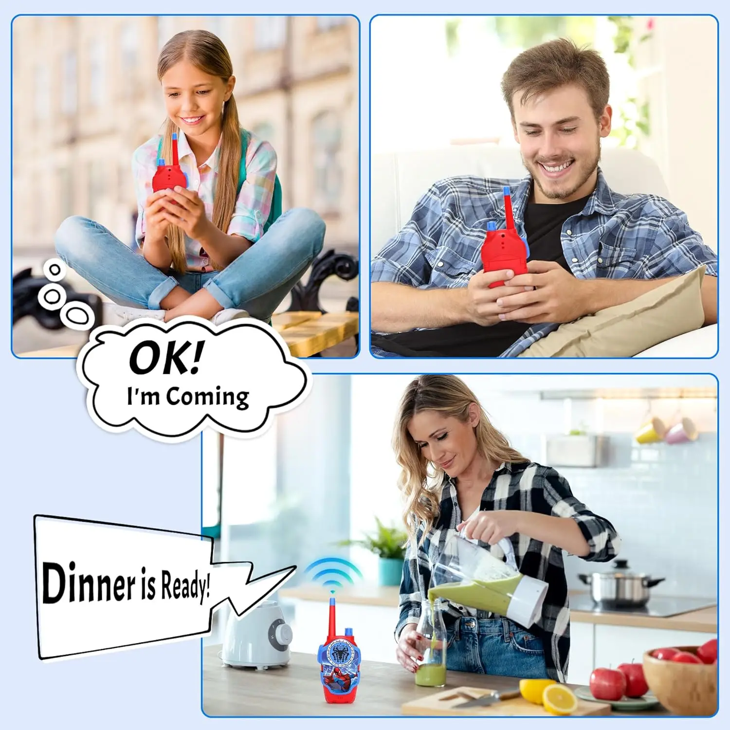 Spidey Walkie Talkies สําหรับเด็ก - 2 ชิ้นของขวัญของเล่นแมงมุมในร่มและกลางแจ้งสําหรับ Man Boys วันเกิดคริสต์มาส Helloween