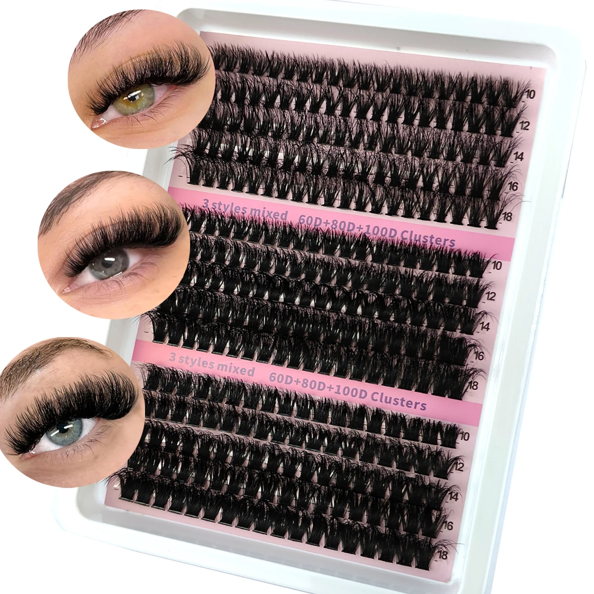 Nuovo 15 file FAI DA TE 5D Fluffy Lash Cluster 60D-200D Ciglia spesse Cluster Ciglia individuali sottili 10-20mm Cluster Estensione ciglia