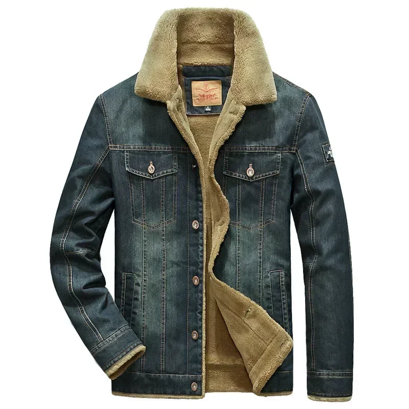 Winter Herren Jeans jacke hochwertige Wolle dicken Thermo mantel Multi Tasche große lose lässige Plüsch Bomber jacke L-7XL