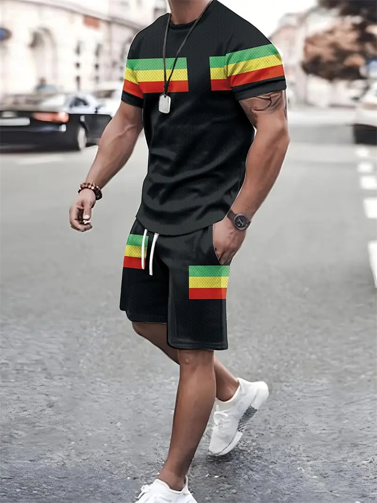 新しい夏のメンズスポーツウェア半袖 Tシャツスーツツーピースアウトドア旅行服特大ショーツトレーニング服