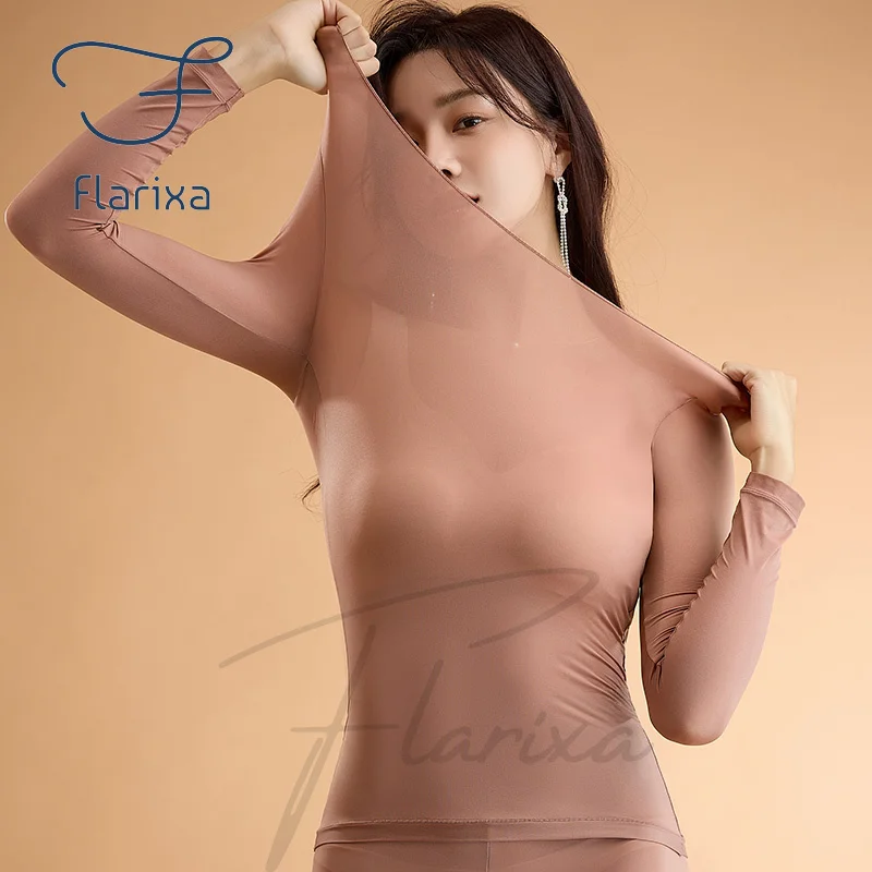Flarixa ชุดชั้นในชุดผู้หญิง First Layer Thermal Top Long Johns 2 ชิ้นชุดฤดูหนาว Thermo เสื้อผ้าสุภาพสตรีบาง