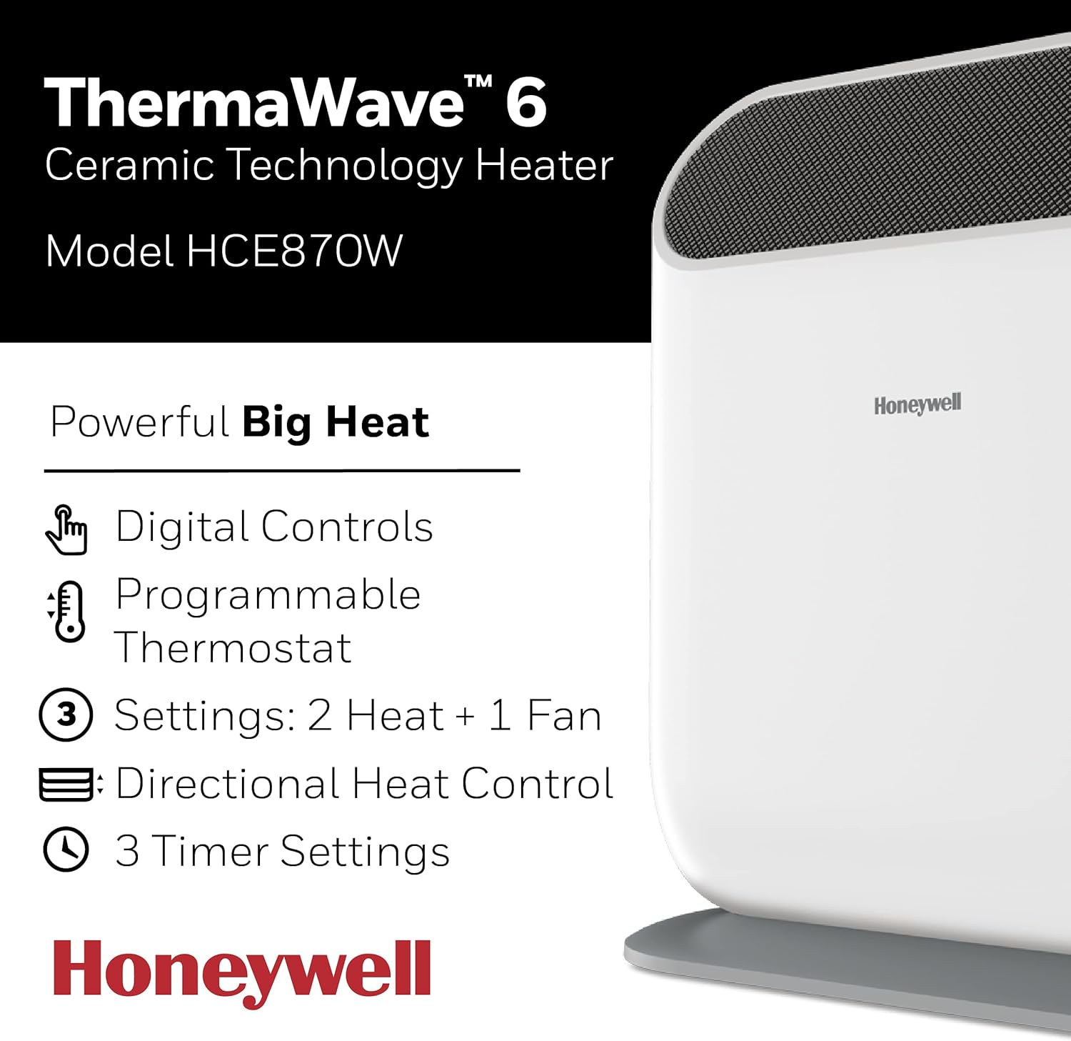Honeywell ThermaWave 6 Ceramic Technology Space Heater, White – Ceramic Heater with Programmable Thermostat