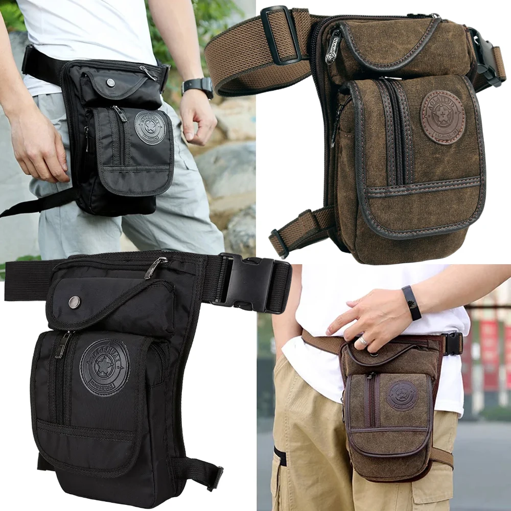 Bolsa de lona masculina para perna, bolsa militar multiuso para motocicleta, bolsa de ombro transversal, cinto, quadril, cintura, pochete