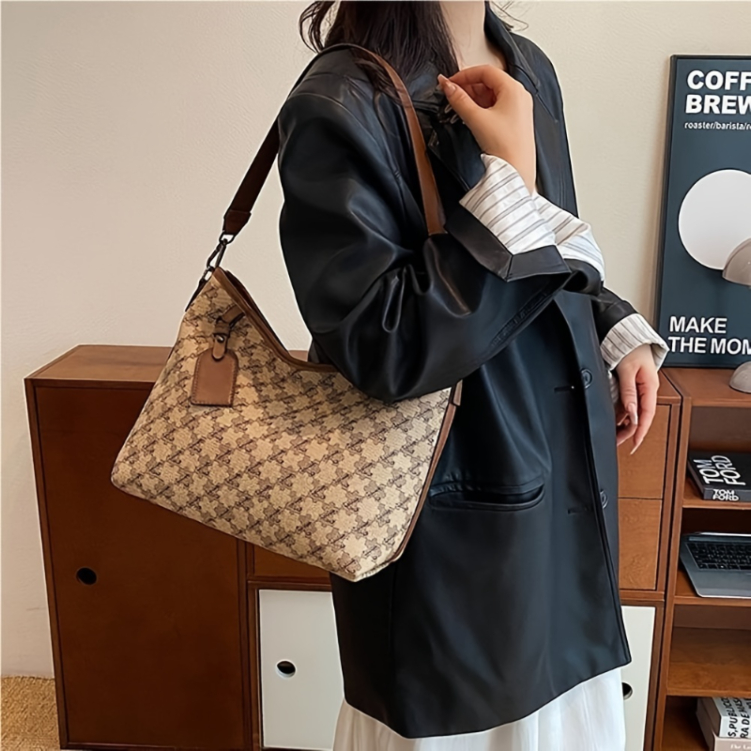 กระเป๋าสะพายไหล่ Houndstooth สุดชิคสําหรับผู้หญิง - กระเป๋าโท้ตแฟชั่นยอดนิยม กระเป๋าสะพายข้างและใต้วงแขนที่หรูหรา อเนกประสงค์