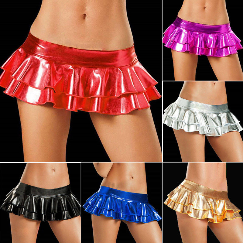 Sexy damesrok, nat ogend metallic glanzend bodycon kunstleer micro mini party clubwear korte rok