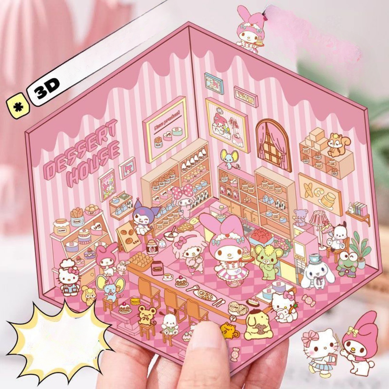1set Cartoon Sanrio Hello Kitty 3D Stickers DIY Three-dimensional Cabin Scene Stacking Pasting Hand Account Sticker Kids Toys