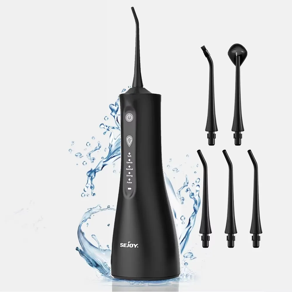 SEJOY Wasserflosser Professional für Zähne, Zahnfleisch, Zahnspangen, Zahnpflege, elektrische Leistung mit 5 Einstellungen, 5 Spitzen für mehrere Benutzer