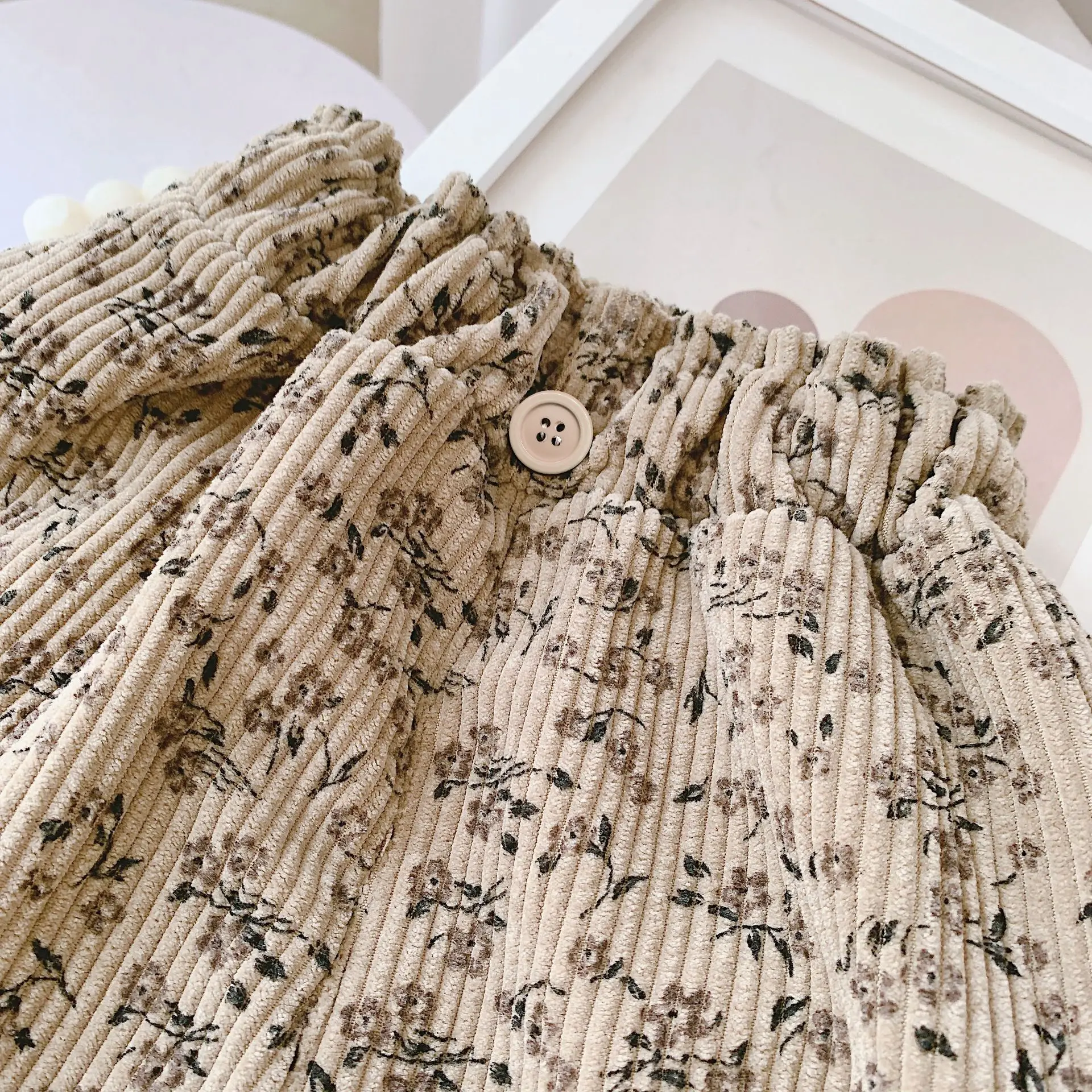 Koreanischer Stil Kleinkind Mädchen Cord Haremshose 1-8Y Leoparden-Blumendruck Herbst Winter gefütterte oder dünne Freizeithose