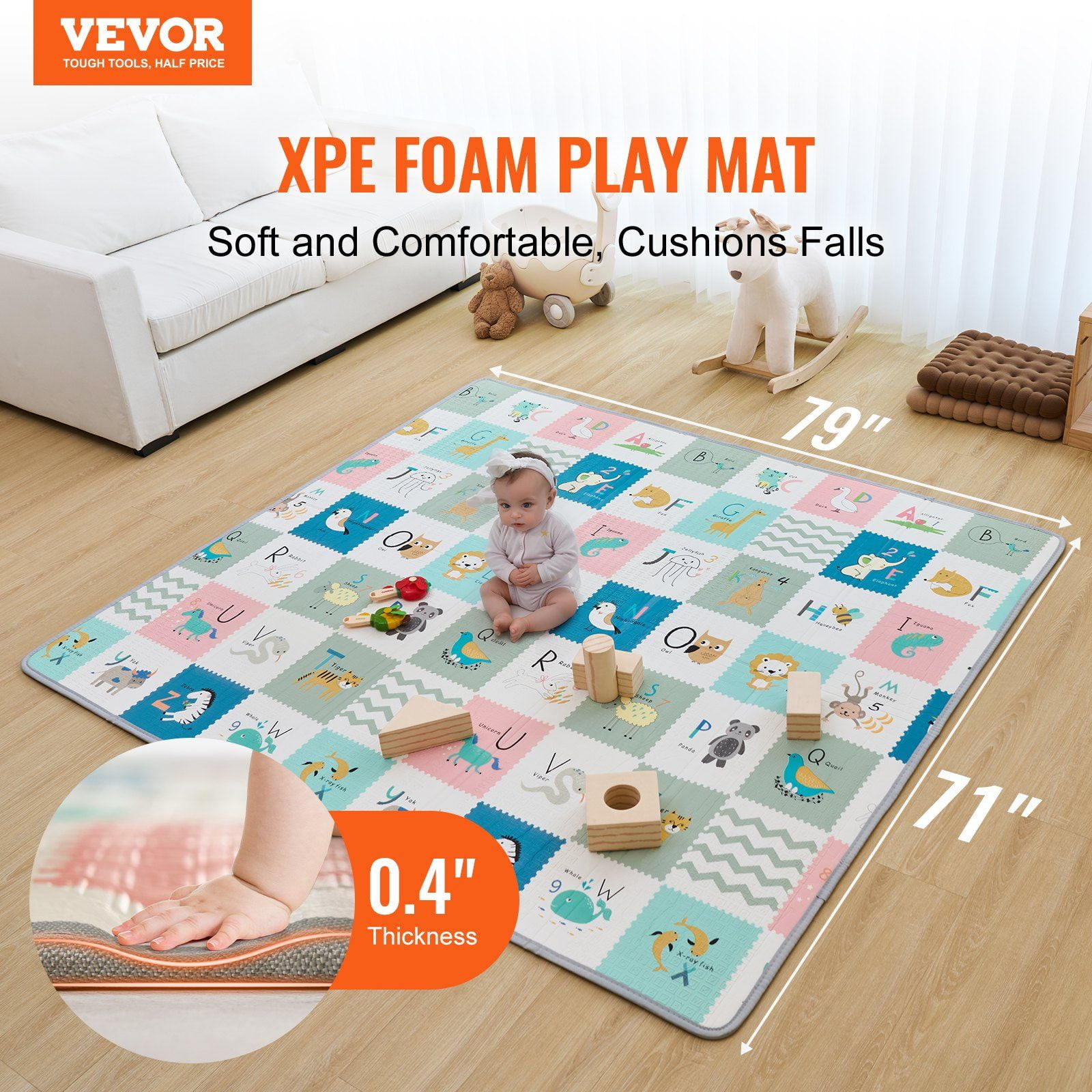 71"x79" Baby Play Mat Kids Crawling Soft Activity Floor Playmat 2 Side