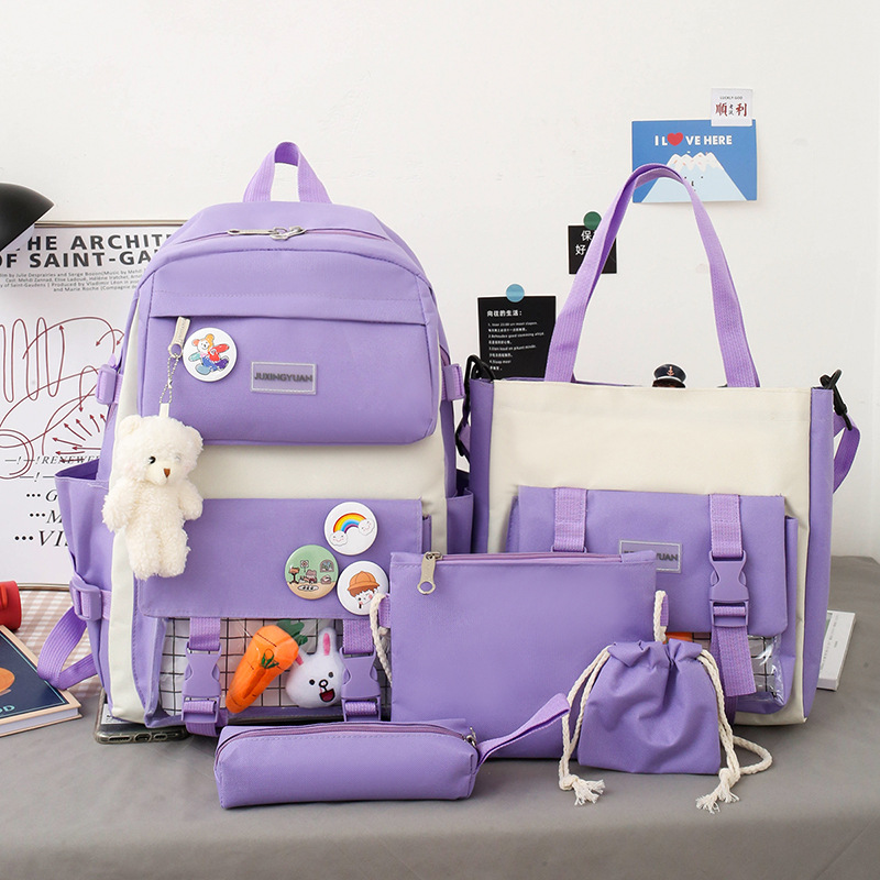 Girls large-capacity shoulder bag Cute carrot rabbit doll pendant Simple versatile schoolbag Boys fashion schoolbag five sets Se