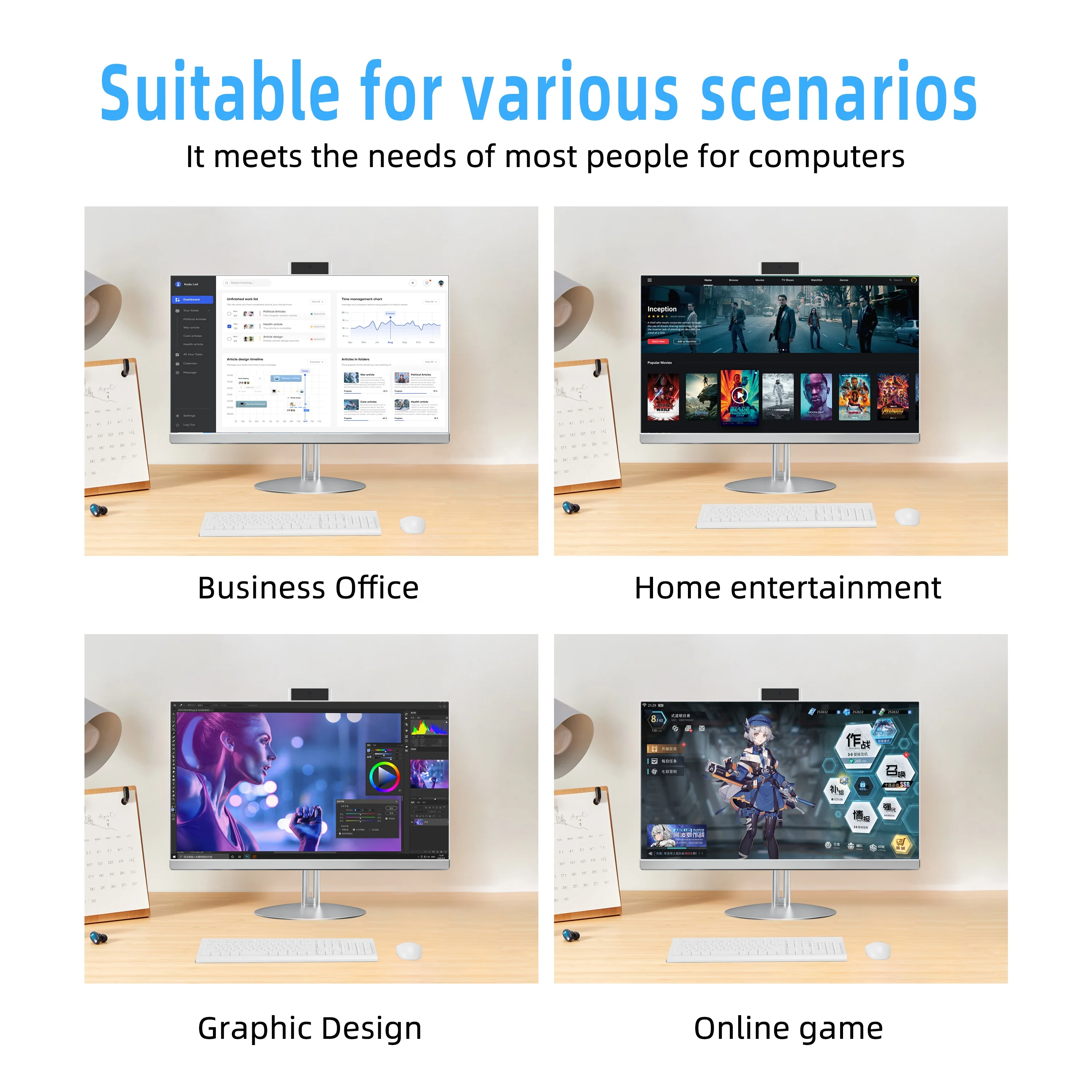 Computer desktop All-in-One I7 Core di ottava generazione 23,8 pollici 8 GB 16 GB RAM 1 TB SSD 8 GB GDDR3 Memoria video AIO PC