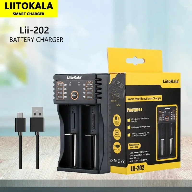 Liitokala Lii-202 18650 1,2 V 3,7 V 3,2 V AA/AAA 26650 10440 16340 21700 20700 14500 18490 NiMH cargador inteligente de batería de litio