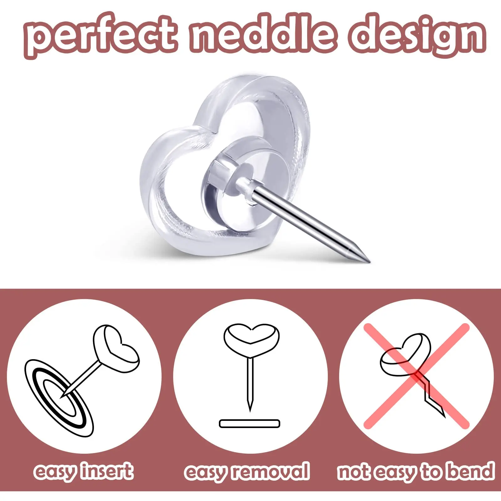 50pcs/100pcs box Heart Shape Markers Drawing Photo Wall Studs Cork Board Pins Transparent Push Pins Photo Thumb Maps Thumbtack