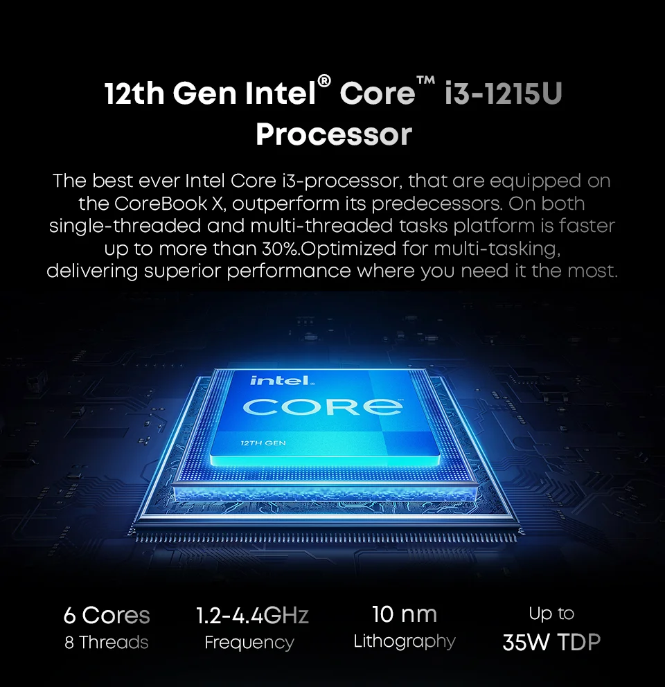 CHUWI CoreBook X Laptop da gioco schermo IPS FHD da 14 pollici Intel i3-1215U 6 Core Windows 11 8GB DDR4 SSD da 512GB Computer indossabile