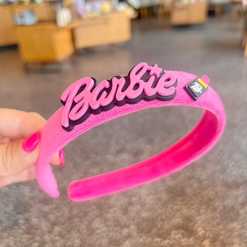 Barbie bandana rosa kawaii doce menina de pelúcia bandana anime dos desenhos animados crianças ampla grampo de cabelo acessórios para o cabelo do miúdo