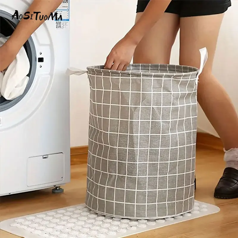 Haushalt Schmutzige Kleidung Korb Spielzeug Lagerung Eimer Plaid Stoff Baumwolle Leinen Schmutzige Kleidung Korb Große Faltbare Wasserdichte Stora