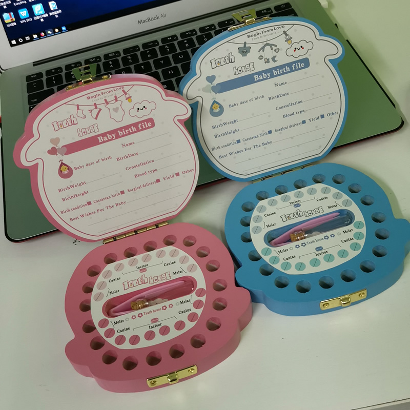 Caja colorida para dientes de bebé, inglés/español/francés/ruso/italiano/holandés/Portuga, estuche de recuerdo, organizador de dientes de regalo para niños