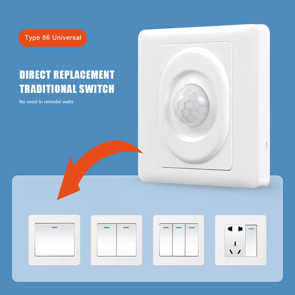 AC 220V LED PIR Sensor de movimiento interruptor de luz detección de cuerpo humano infrarrojo Auto On Off Light interruptor inteligente para pasillo escalera