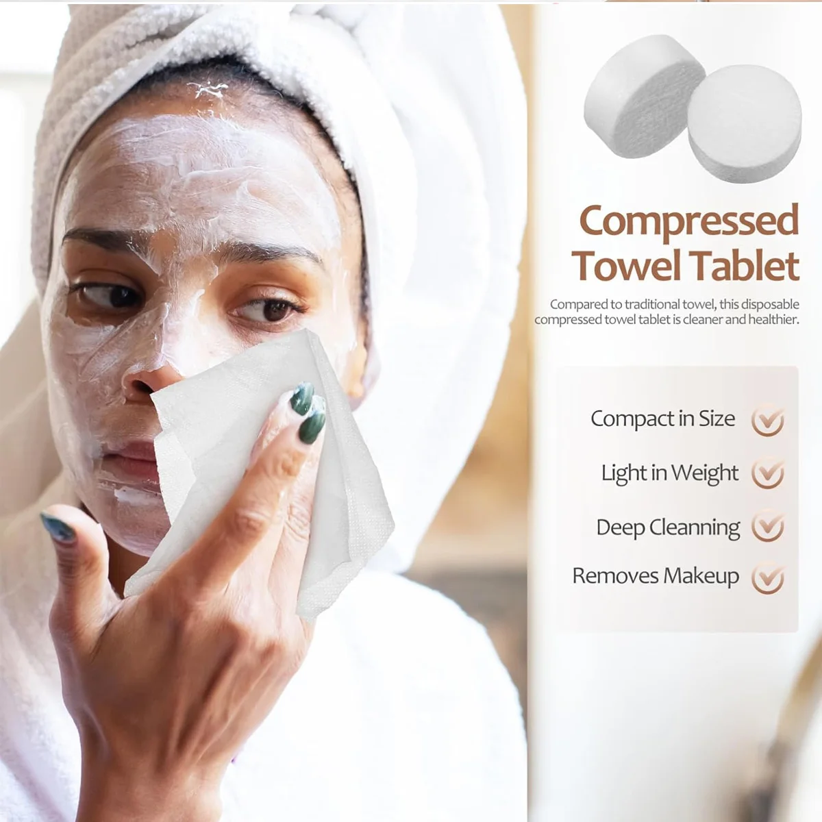 Asciugamano compresso Asciugamano viso portatile usa e getta Tessuto per monete in cotone adatto per viaggi, campeggio, escursionismo, sport, saloni di bellezza