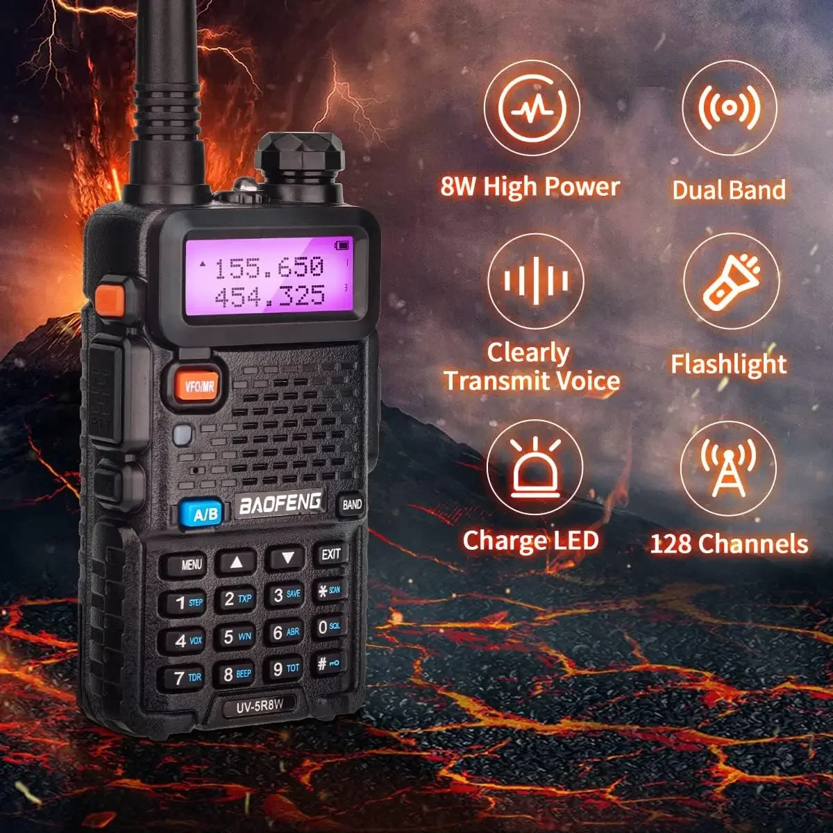 1/2PCS BaoFeng UV-5R 8W Tri-Power Walkie Talkie High Power Dual Band Long Range 128 CH Przenośne ręczne radio dwukierunkowe UV 5R Ham