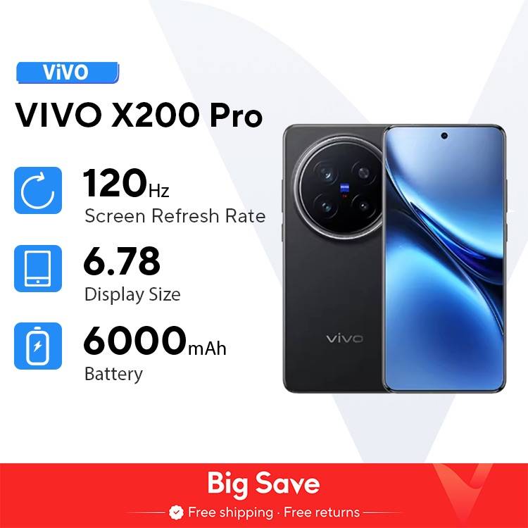 Original Vivo X200 Pro teléfono móvil 200.0MP cámara 90W carga 6,78 "AMOLED 120HZ 6000mAh batería Android 15,0 dimensión 9400