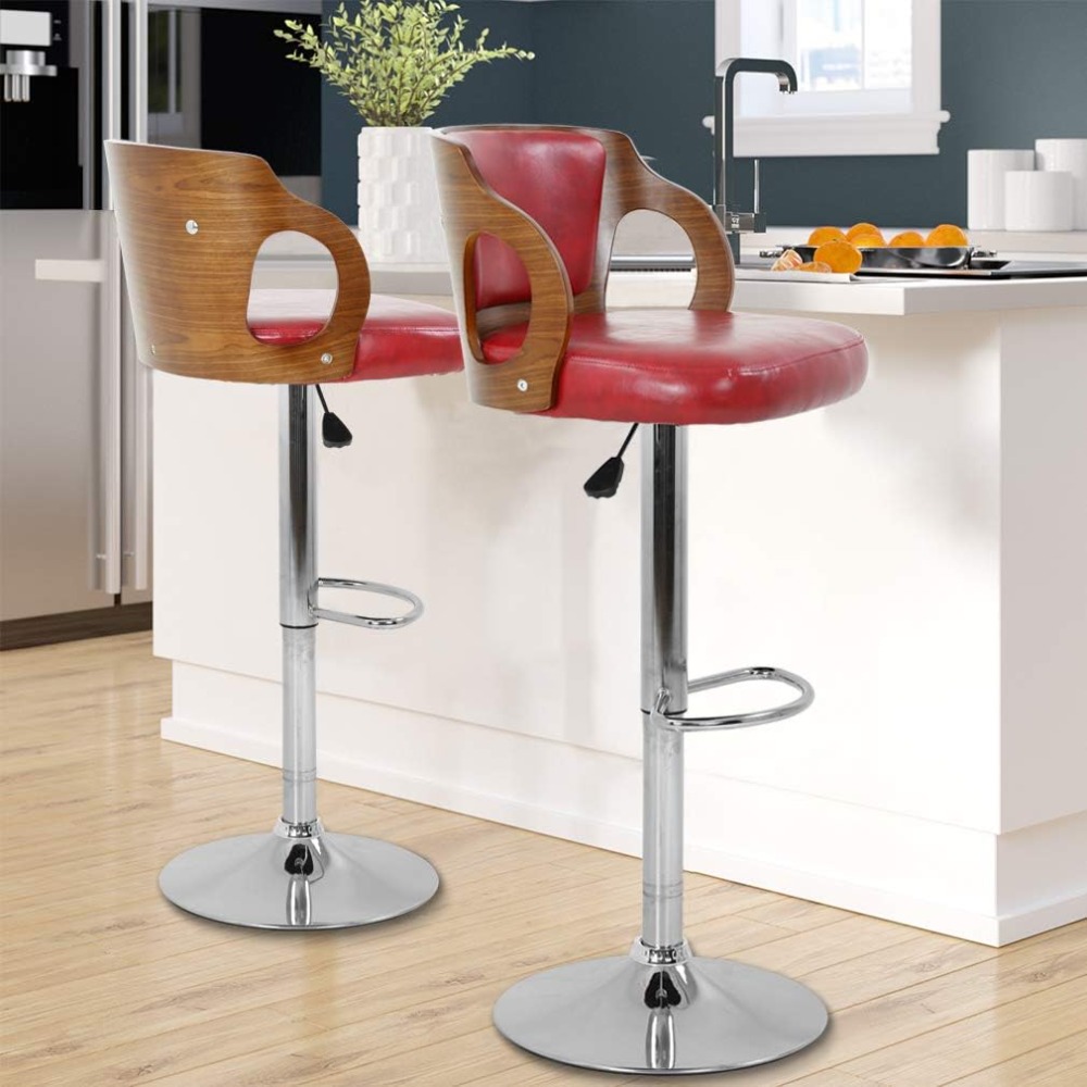 Set of 2 Barstools Height Adjustable Counter Stools Modern Bar Stool Beech Bar Chairs Swivel Bar Stool PU Leather Hydraulic