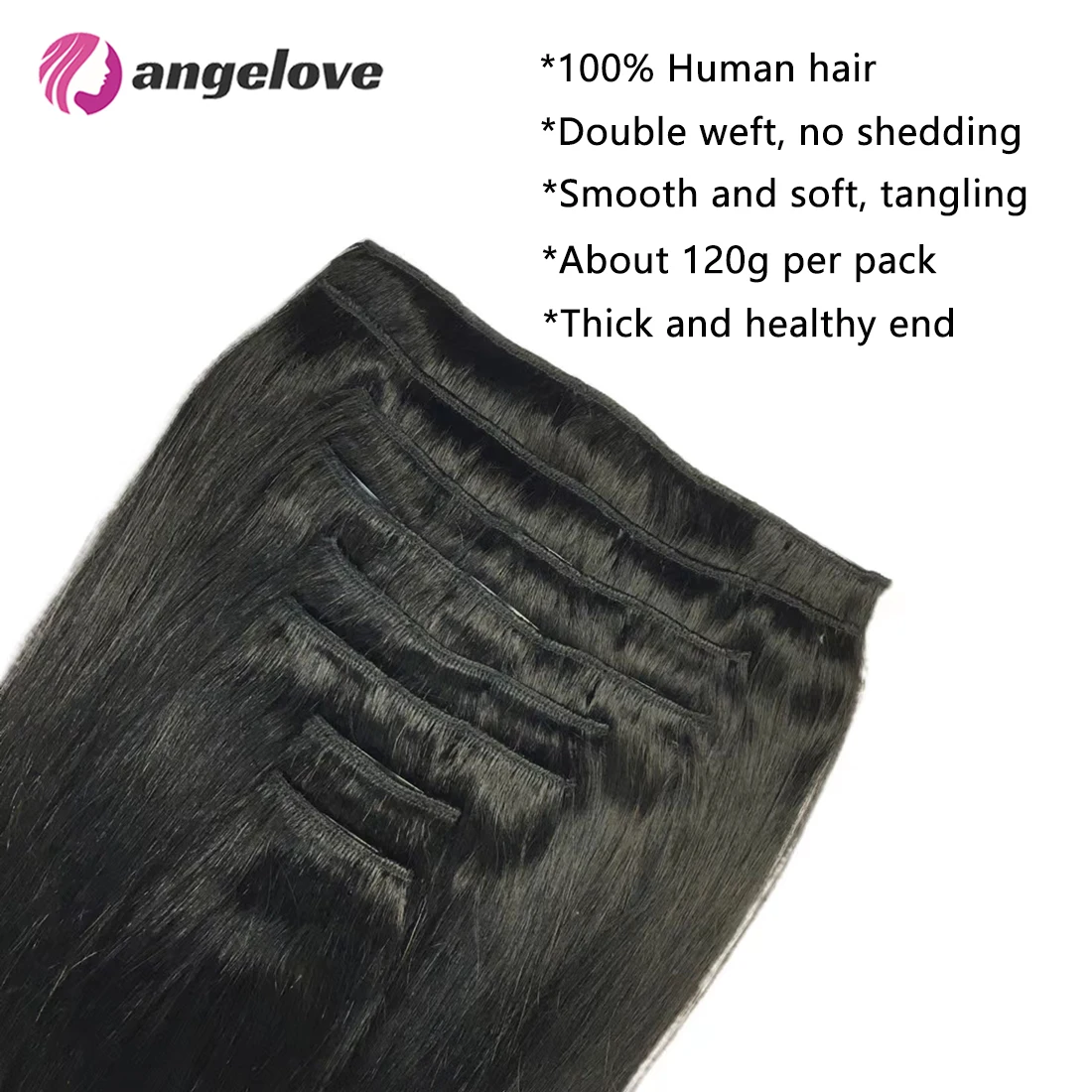 Clip droit dans les Extensions de cheveux humains noir naturel 100% ensemble de cheveux humains avec 18Clips Extension de cheveux Double trame pour femme