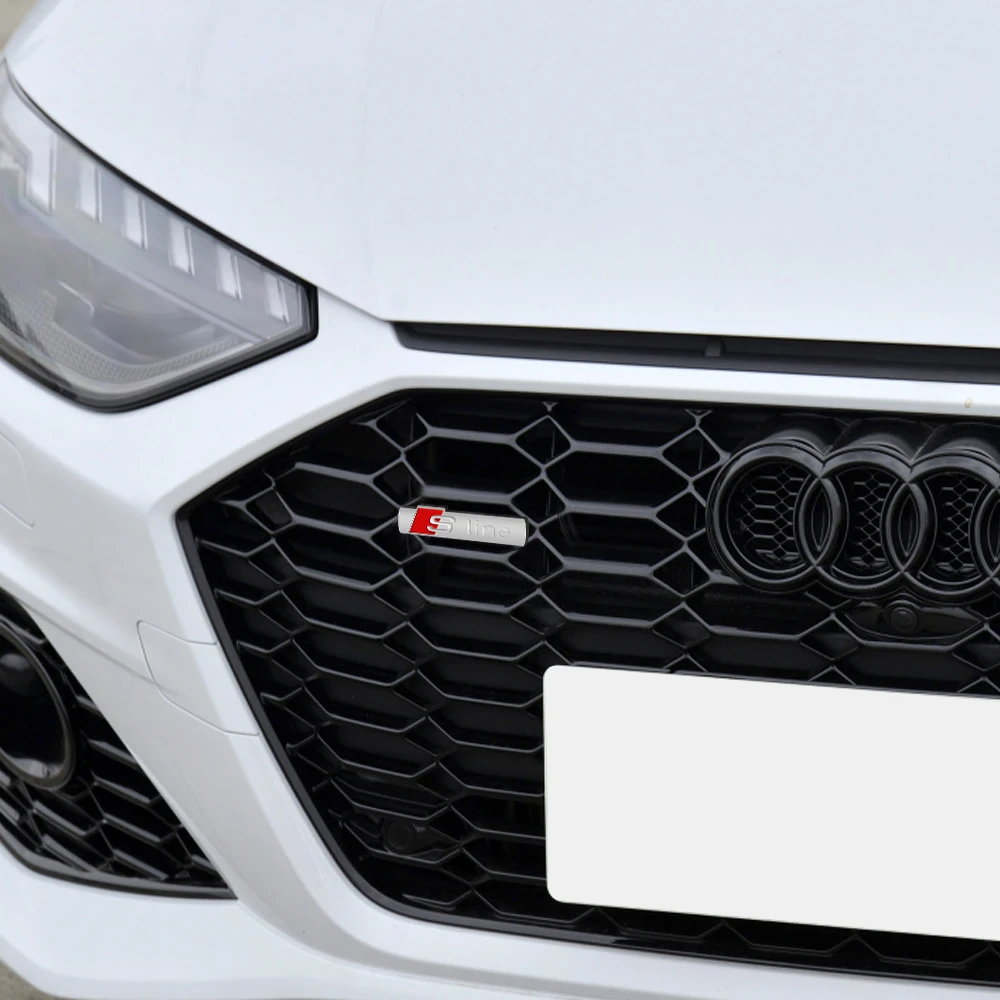 Auto Front Grille Emblem S Line Badge Car Body Decoration Sticker for Audi SLine A3 A4 B8 8P 8V B6 A5 A6 C7 Q5 B9 B7 C6 A1 Q7 Q3