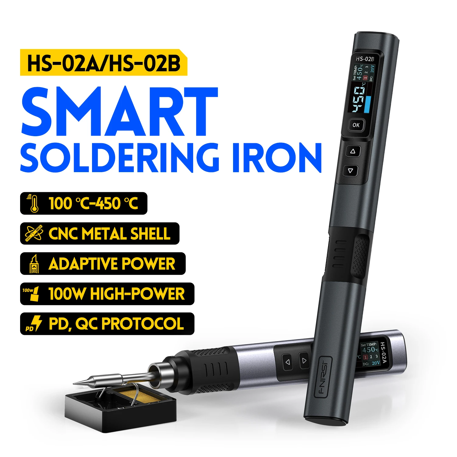 FNIRSI HS-02 100W USB juego de pistola para soldar temperatura ajustable núcleo cerámico calefacción portátil soldadura para el hogar herramientas de reparación de soldadura