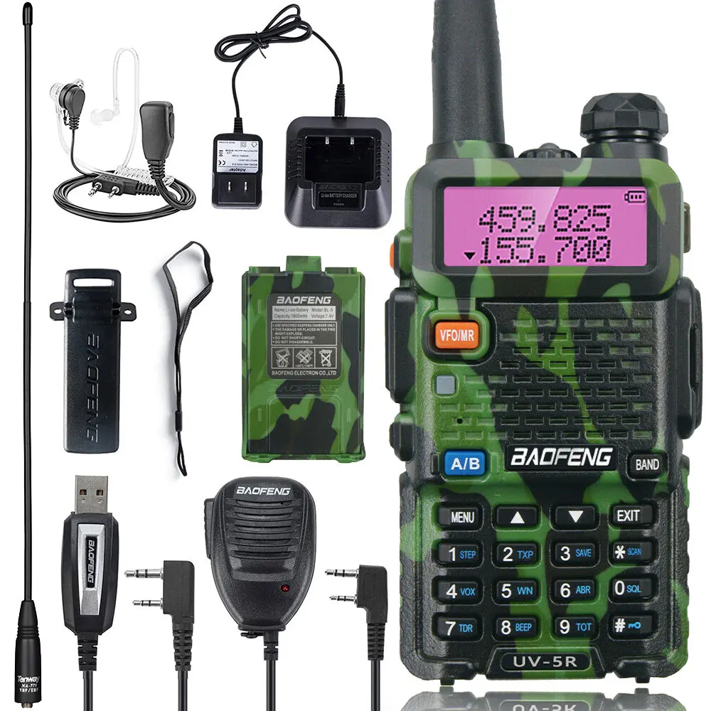 Baofeng walkie talkie UV 5R, radio bidireccional de doble banda de frecuencia de caza, radio portátil FM CB, transceptor de posicionamiento.