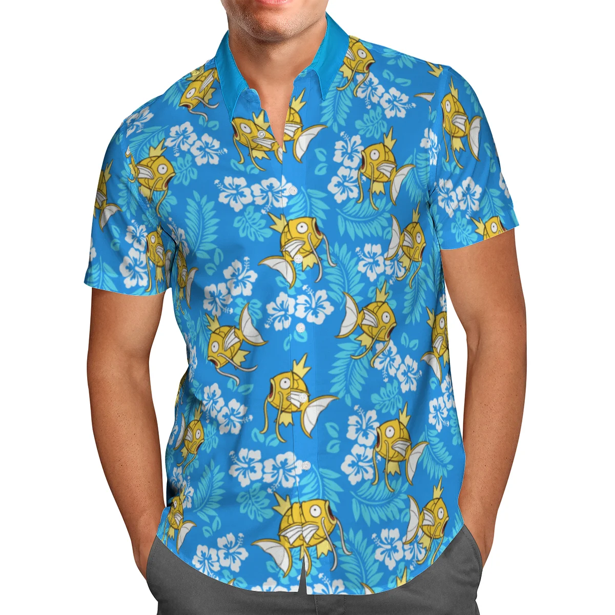 Fish Anime 3D Beach Hawaiian 2021 Summer Blue Shirt camicia a maniche corte Streetwear oversize 5XL Camisa Social Chemise Homme