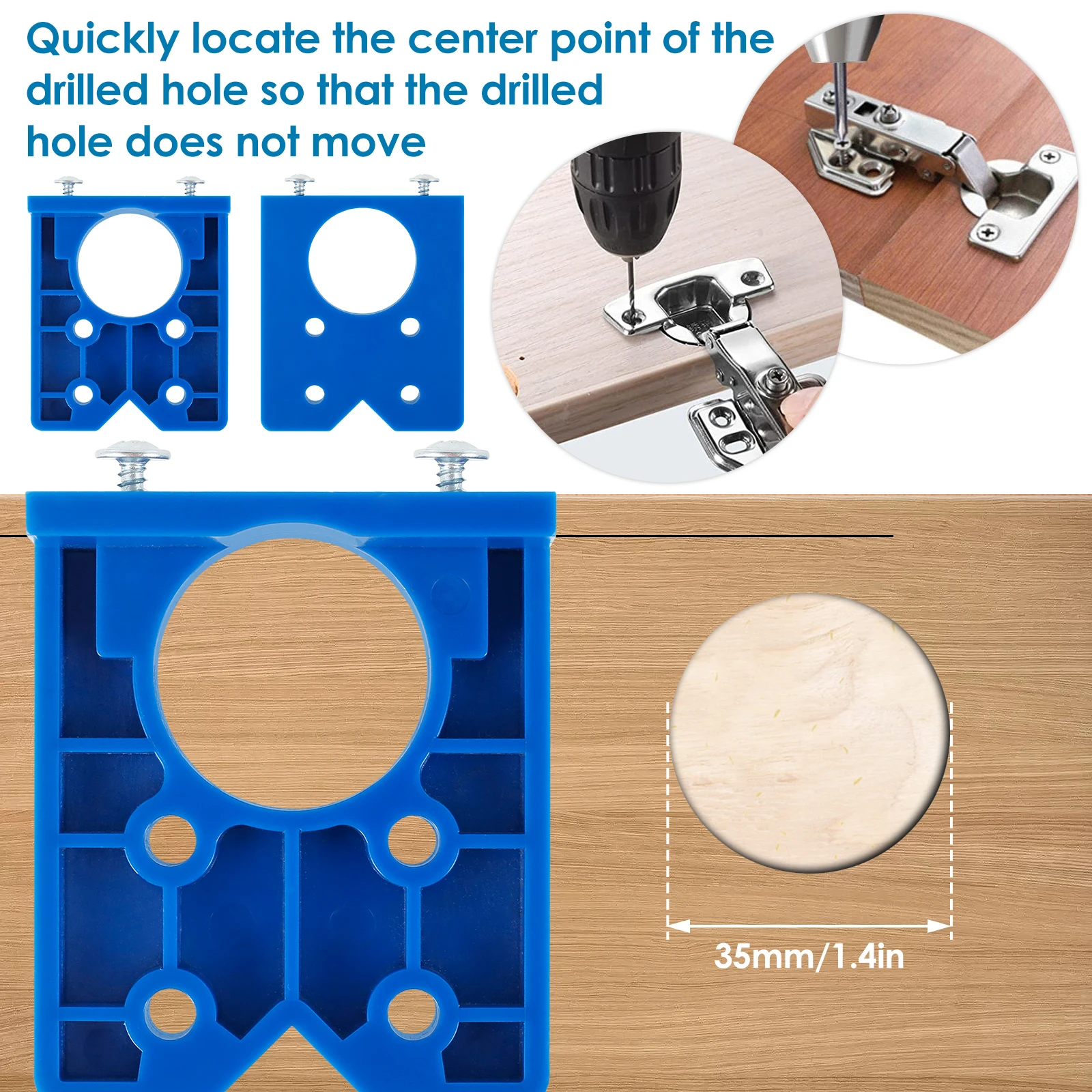 Hinge Jig High Precision 35mm Hinge Drilling Guide Woodworking Hinge Hole Punching Locator with Hex wrench and Adjustable Bit