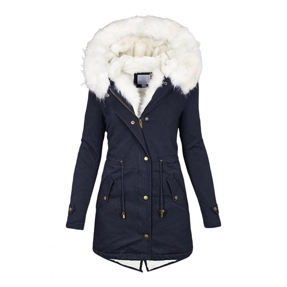 Dikker dames winter katoenen jas namaakbont capuchon fleece zip-up knop jas winddicht halflange slanke bovenkleding