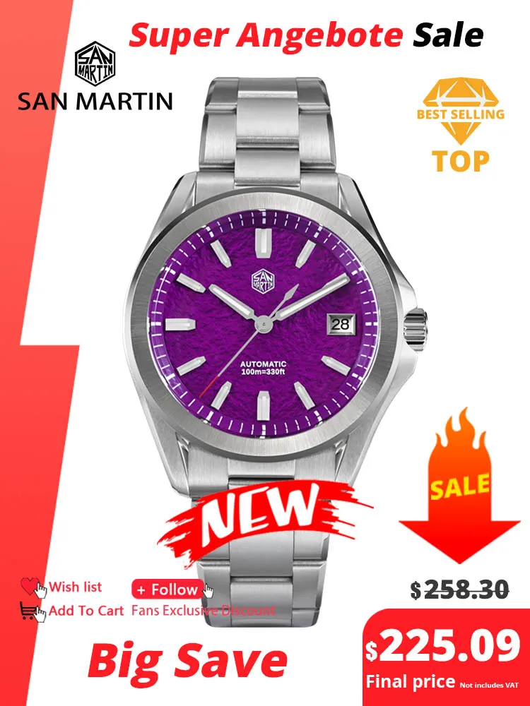 San Martin New Gada Fashion Sport Watch 39mm NH35 Automatic Mechanical Men Watches Dress Waterproof 100m Luminous SN0129