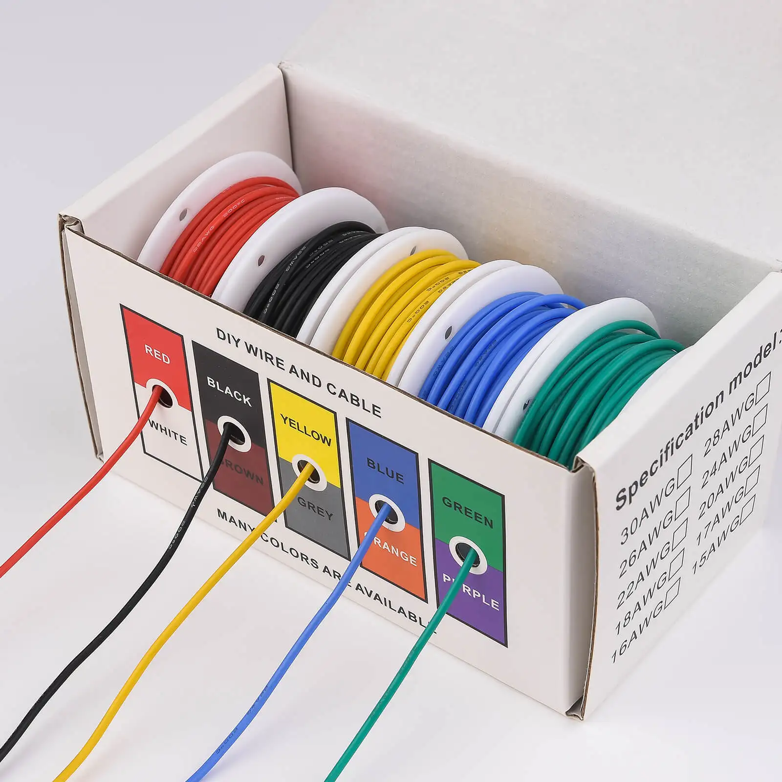 22AWG สายไฟซิลิโคนสาย 22 Gauge Stranded ลวดทองแดงกระป๋อง 5 สี 16.4ft/5 m แต่ละหรือ 32.8ft/10 m แต่ละ
