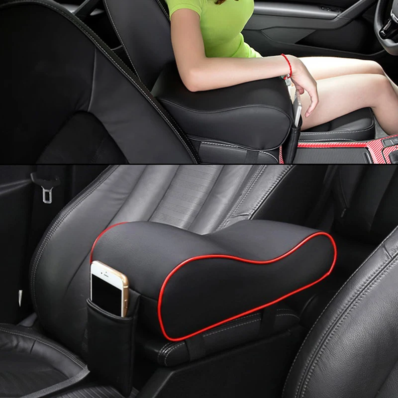 Almofada de apoio de braço do carro couro auto console central proteção almofada engrossar espuma memória auto braços caixa armazenamento com bolso