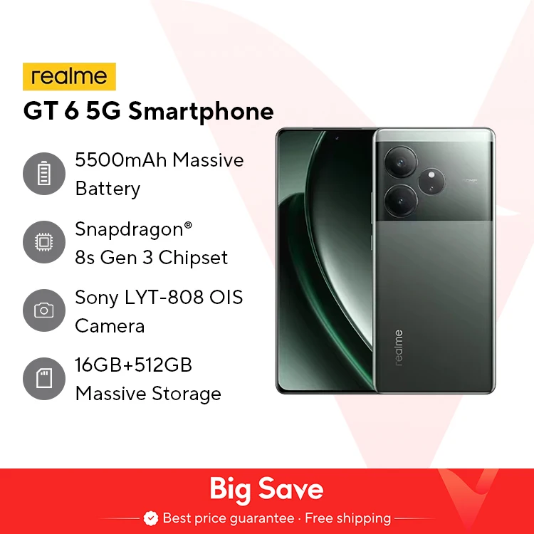 Versione globale realme GT 6 GT6 5G Smartphone 6.78" 120Hz Snapdragon 8s Gen 3 120W SUPERVOOC Carica 5500mAh Batteria 50MP OIS