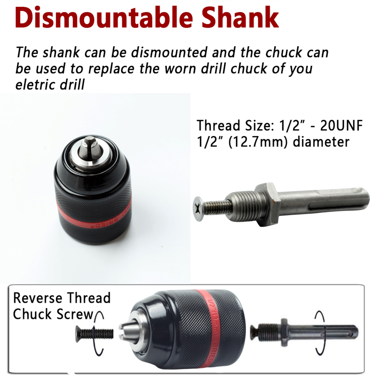 Keyless Drill Chuck 1/2-20UNF Mount 2 ~ 13mm Self-กระชับเจาะ Chuck สําหรับหลายวัตถุประสงค์มือเจาะ Chuck