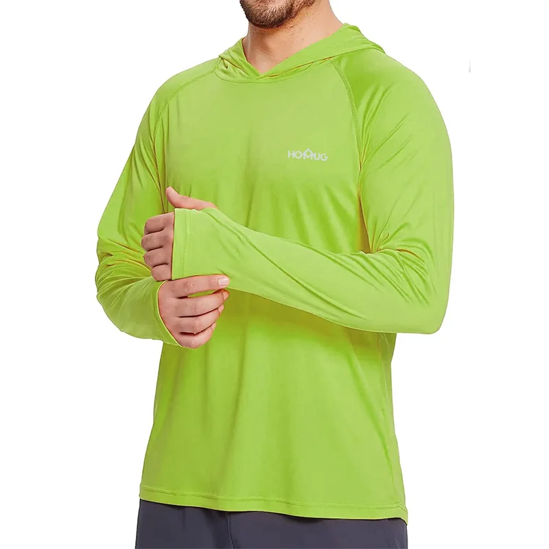 Camiseta masculina upf50 + performance com capuz, manga longa, casual, proteção solar, corrida, secagem rápida, protetor solar, roupa de pesca