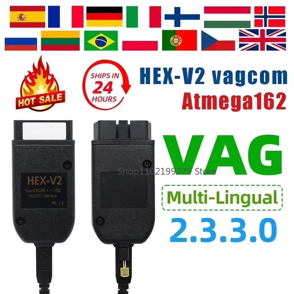 Interfejs VCDS VAGCOM VCDSCAN HEX V2 Update 23.3.3 z 2025 roku do diagnostyki samochodów VW, AUDI, Skoda, Seat, wielojęzyczne narzędzia diagnostyczne.